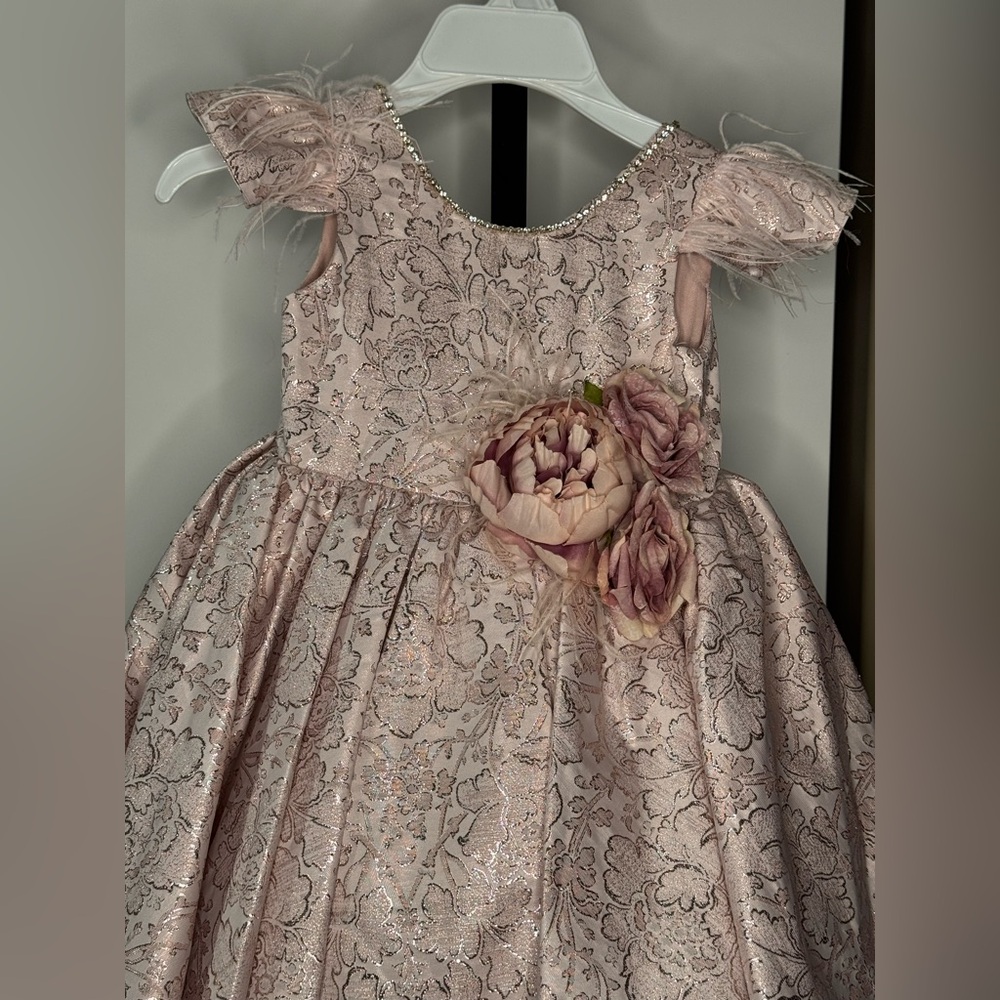 Handmade Pink A-Line Flutter Sleeve Scoop Neck Dress - Picture 2 of 5